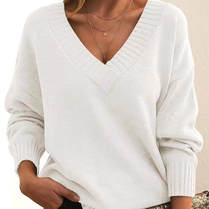 Sweater for women loose V-neck casual versatile top