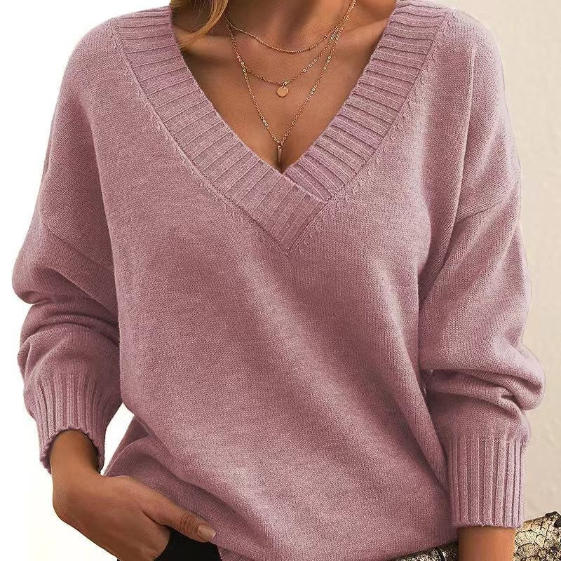 Sweater for women loose V-neck casual versatile top