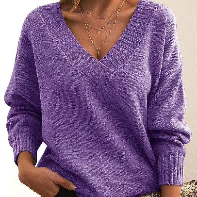 Sweater for women loose V-neck casual versatile top