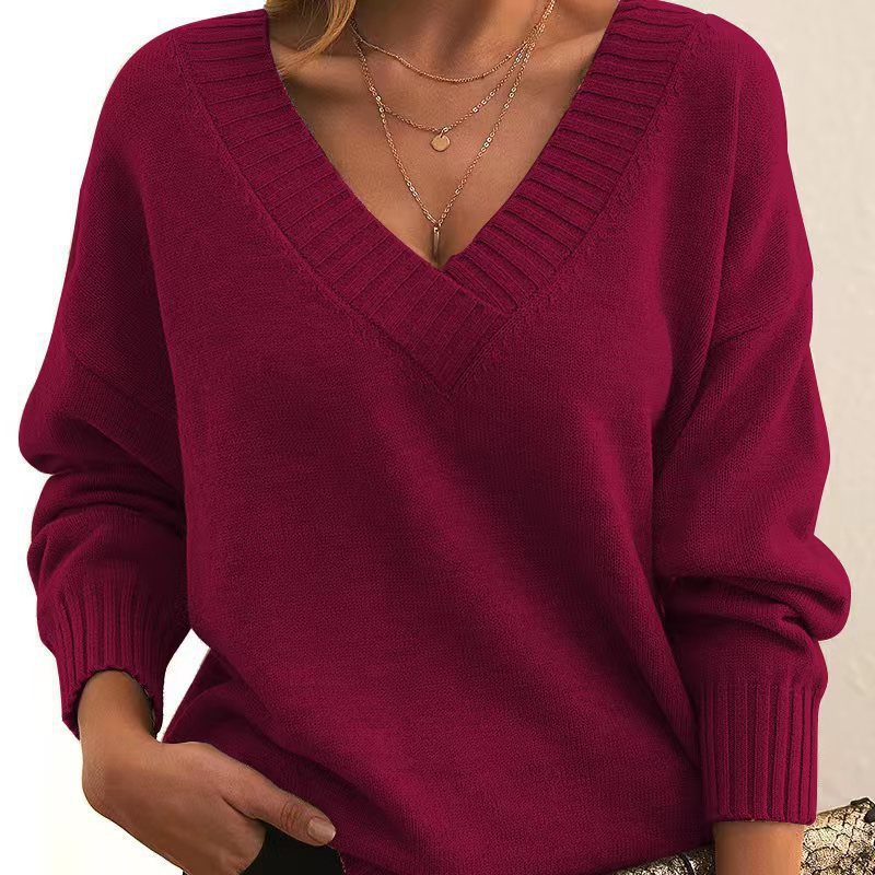 Sweater for women loose V-neck casual versatile top