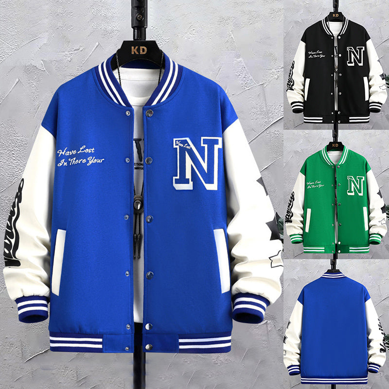 Letter Print Color Baseball Coat