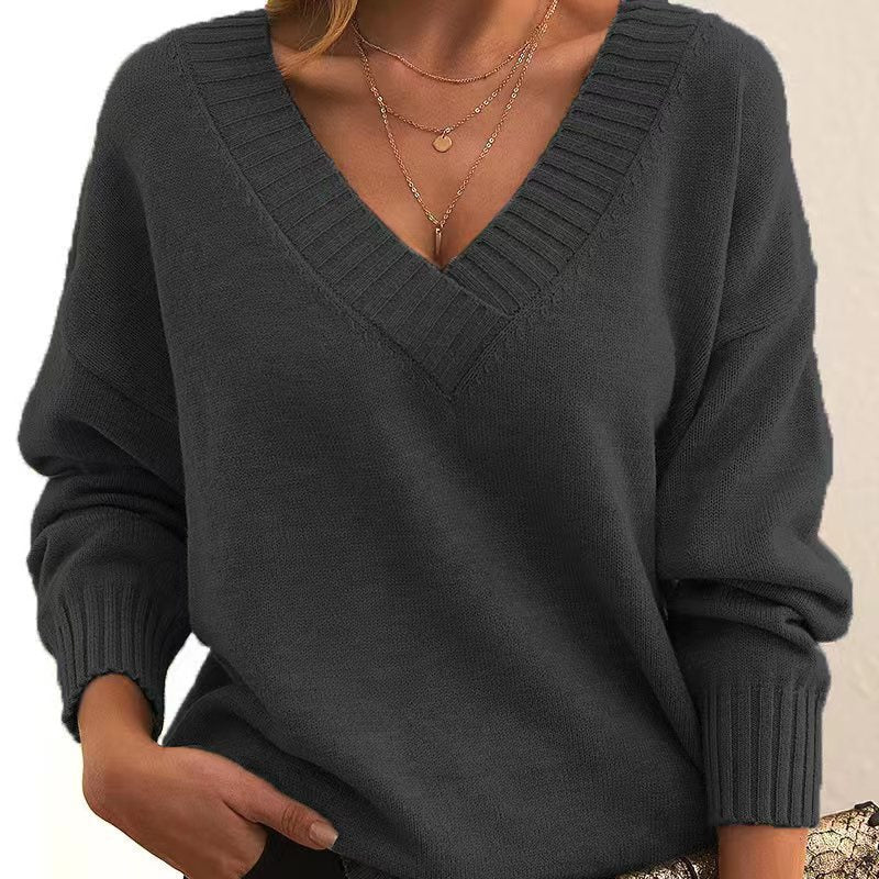 Sweater for women loose V-neck casual versatile top