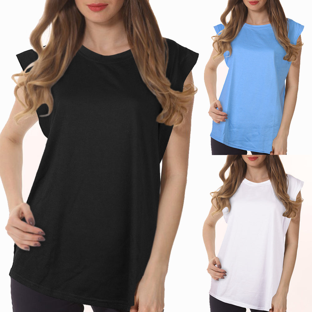 Ladies Crewneck Tank Tops with Cap Sleeves