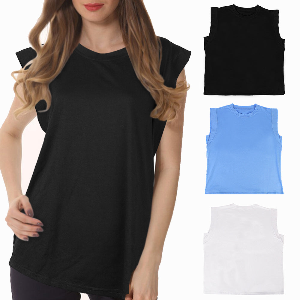 Ladies Crewneck Tank Tops with Cap Sleeves