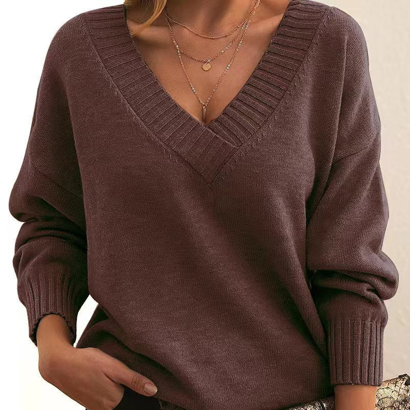 Sweater for women loose V-neck casual versatile top