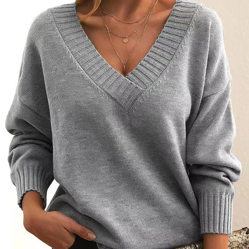 Sweater for women loose V-neck casual versatile top