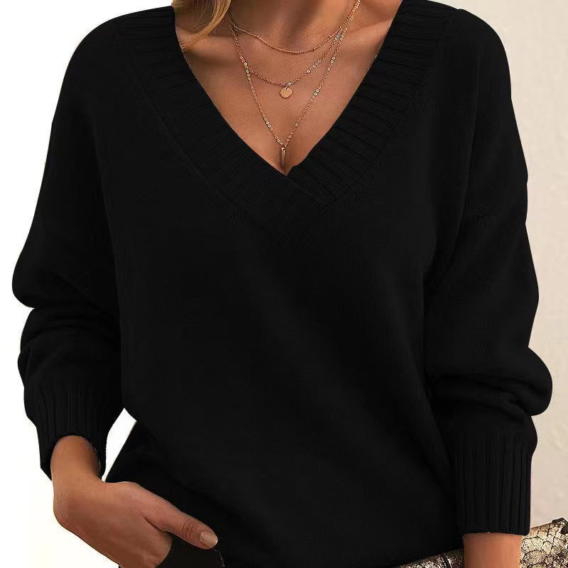 Sweater for women loose V-neck casual versatile top