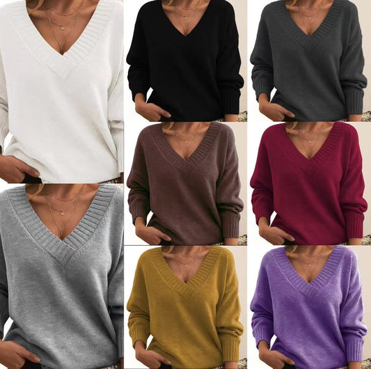 Sweater for women loose V-neck casual versatile top