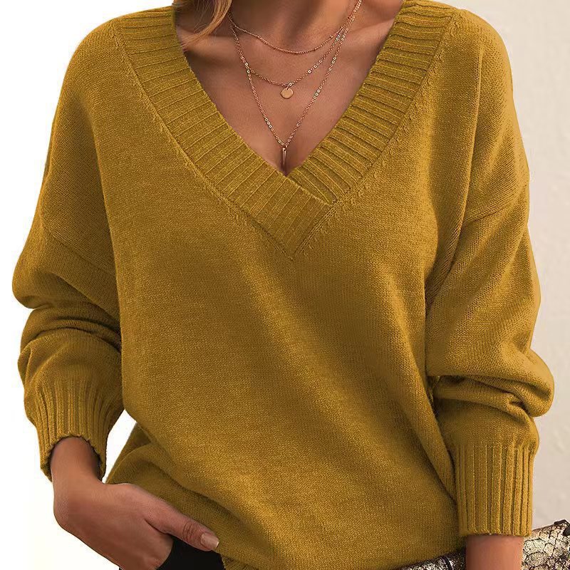 Sweater for women loose V-neck casual versatile top