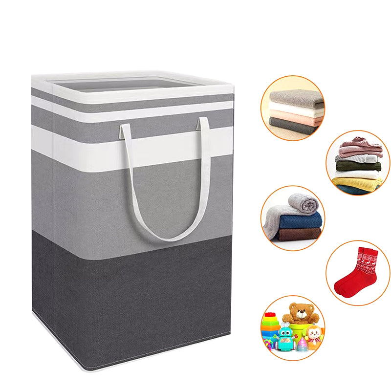 2 Pack Laundry Basket Folding Hamper Bag Storage Bin with Handle - Grey+Black