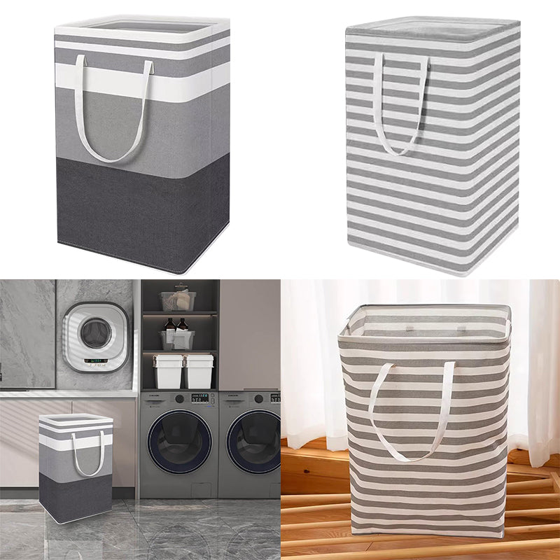 2 Pack Laundry Basket Folding Hamper Bag Storage Bin with Handle - Grey+Black