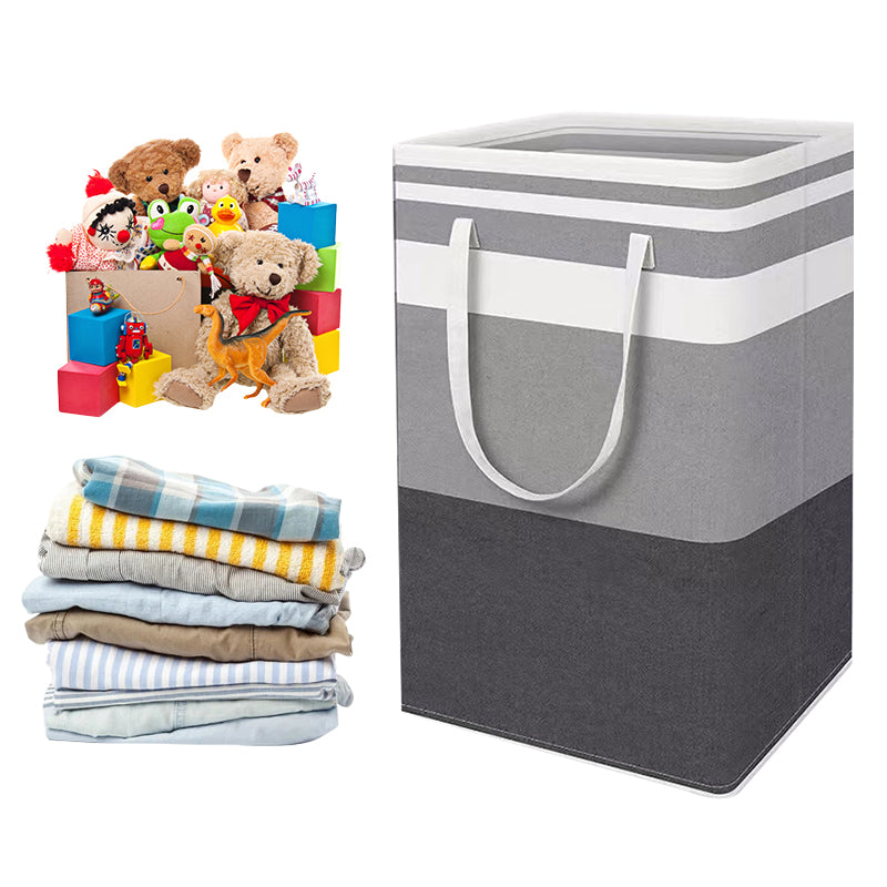 2 Pack Laundry Basket Folding Hamper Bag Storage Bin with Handle - Grey+Black