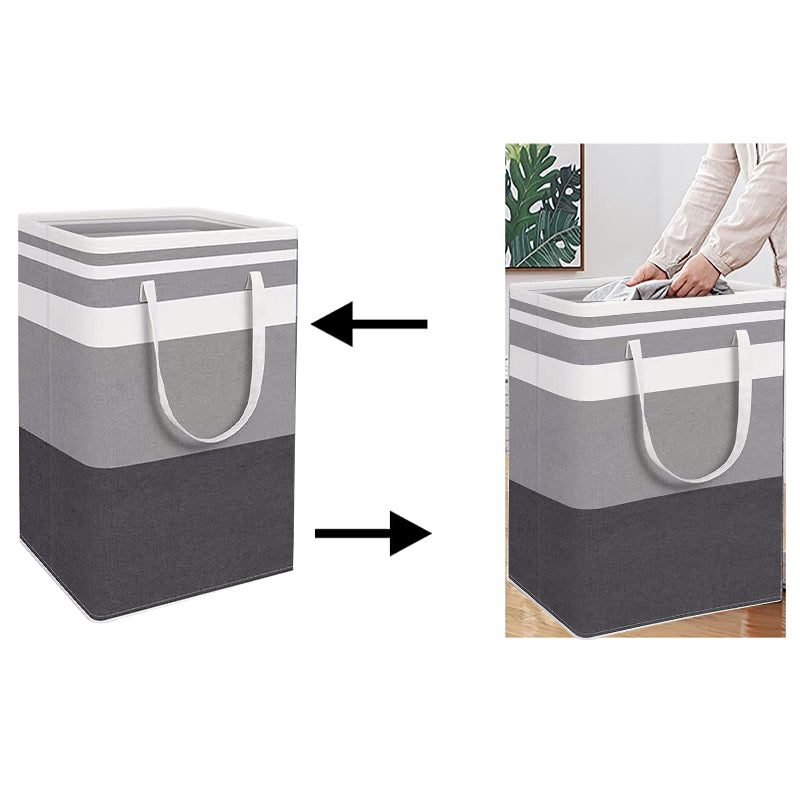 2 Pack Laundry Basket Folding Hamper Bag Storage Bin with Handle - Grey+Black