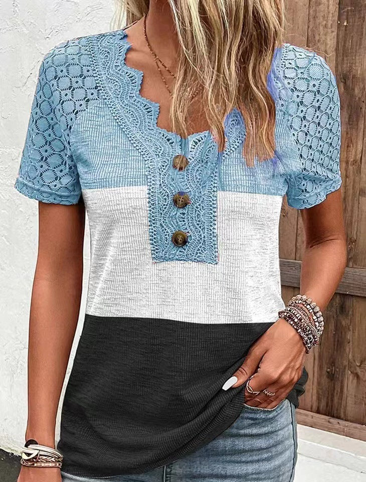 Women's Casual Lace Patchwork Short-sleeved T-shirt