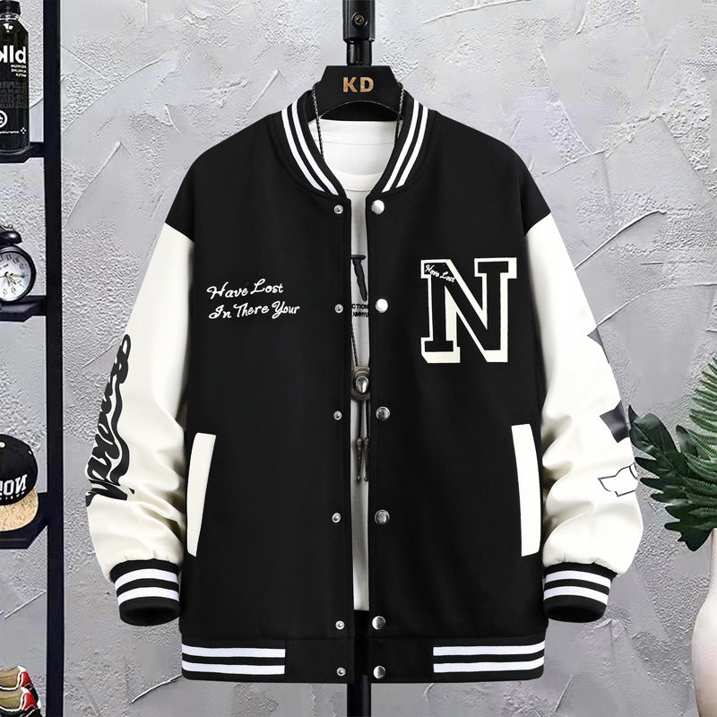 Letter Print Color Baseball Coat