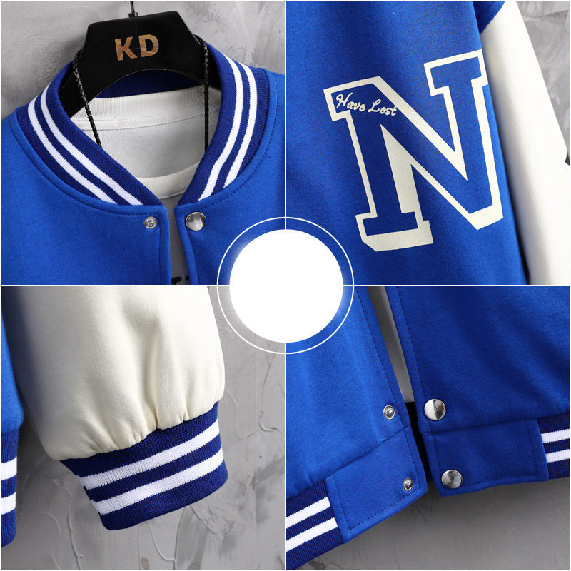 Letter Print Color Baseball Coat