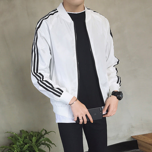 Light jacket Sun protection coat youth striped stand collar jacket men's fat ball suit